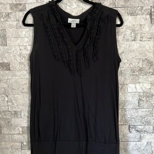 Loft embellished tank top, ruffles, sexy, v neck, soft, banded bottom, black